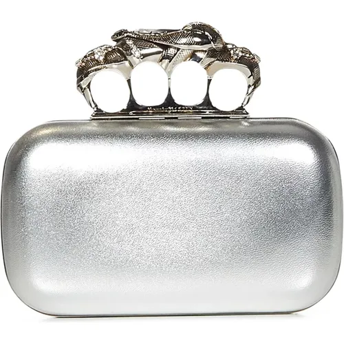 Silver Metallic Leather Clutch Bag , female, Sizes: ONE SIZE - alexander mcqueen - Modalova