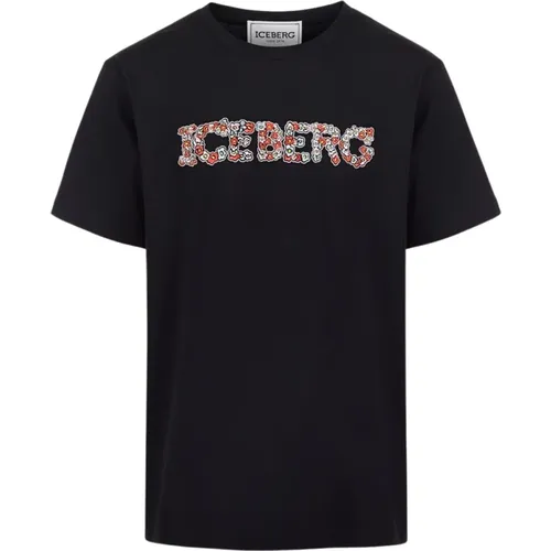 T-Shirt mit floralem Logo , Herren, Größe: 2XL - Iceberg - Modalova