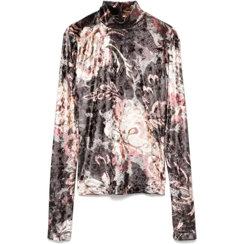 Schwarzer Blumen-Velvet-Pullover , Damen, Größe: M - ETRO - Modalova