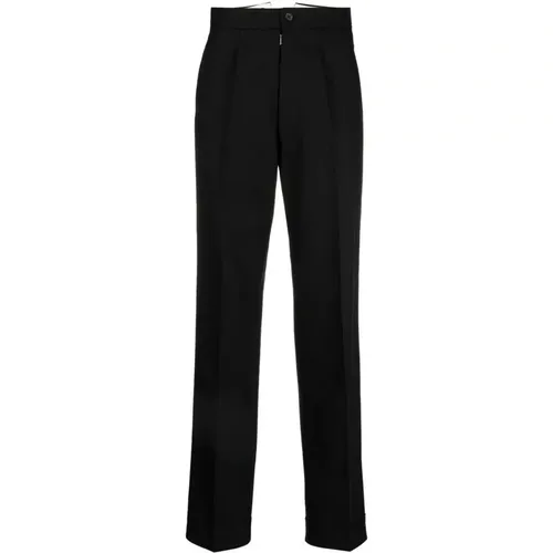 Schwarze Herringbone Woll Plissierte Hose , Damen, Größe: 2XS - Maison Margiela - Modalova