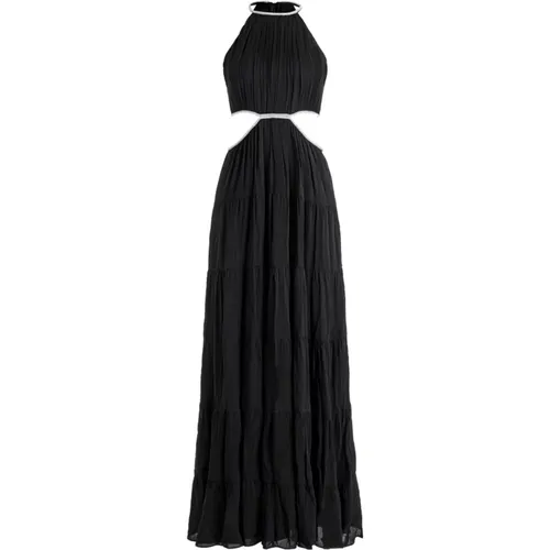 Schwarzes Plissiertes Kleid mit Ausschnitten und Kristallverzierung - alice + olivia - Modalova