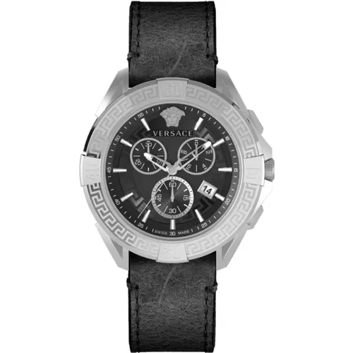 Chrono Sporty Chronograph Watch Black Silver , male, Sizes: ONE SIZE - Versace - Modalova