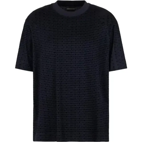 Blau Lyocell Logo T-Shirt Kurzarm , Herren, Größe: L - Emporio Armani - Modalova