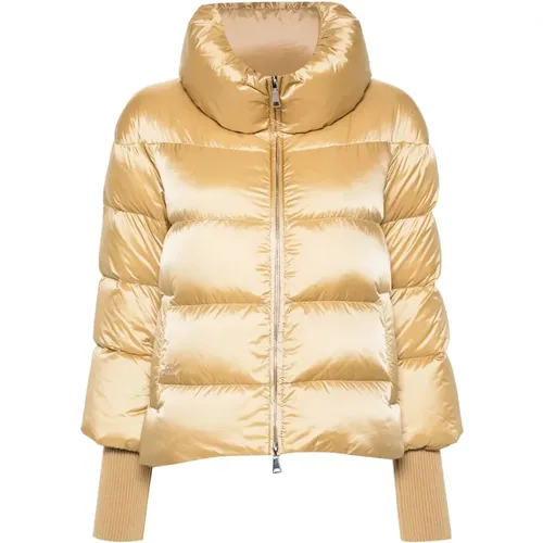 Gold Daunen Kurze Jacke , Damen, Größe: M - add - Modalova