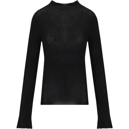 Schwarzer Gerippter Wollpullover , Damen, Größe: XL - Cruna - Modalova