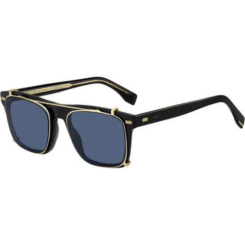 Black Blue Clip-On Sunglasses , male, Sizes: 52 MM - Hugo Boss - Modalova