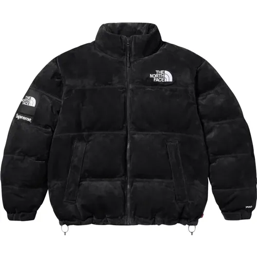 Limitierte Auflage Schwarze Nuptse Wildlederjacke - Supreme - Modalova