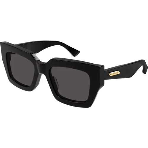 Schwarze eckige Sonnenbrille mit goldenem Band - Bottega Veneta - Modalova