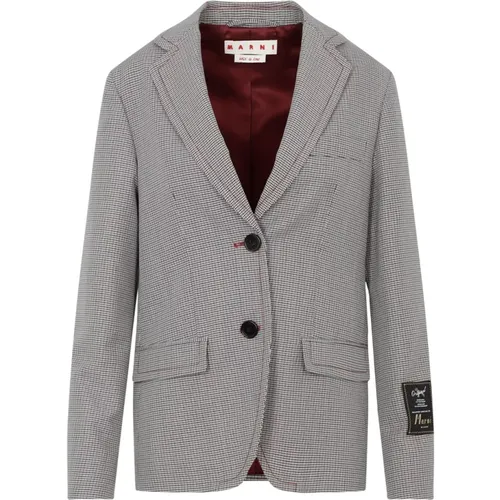 Checkered Wool Jacket Grey Aw23 , female, Sizes: 2XS, XS - Marni - Modalova