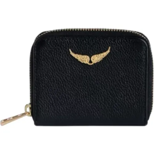 Schwarze Lederbrieftasche mit goldenen Flügeln - Zadig & Voltaire - Modalova