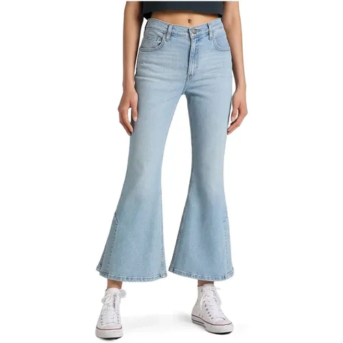 Hellblaue Reißverschluss-Jeans mit Taschen , Damen, Größe: W32 L31 - Lee - Modalova