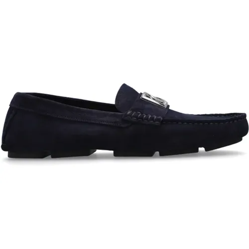 Suede moccasins with logo , male, Sizes: 9 UK, 7 1/2 UK, 6 1/2 UK, 9 1/2 UK, 7 UK, 8 1/2 UK, 11 UK, 10 1/2 UK, 10 UK, 8 UK, 6 UK - Dolce & Gabbana - Modalova