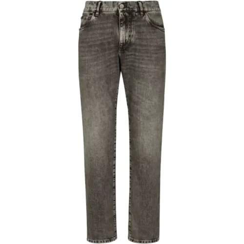 Light Grey Washed Slim Stretch Jeans with Metal Plaque , male, Sizes: 2XL, M - Dolce & Gabbana - Modalova