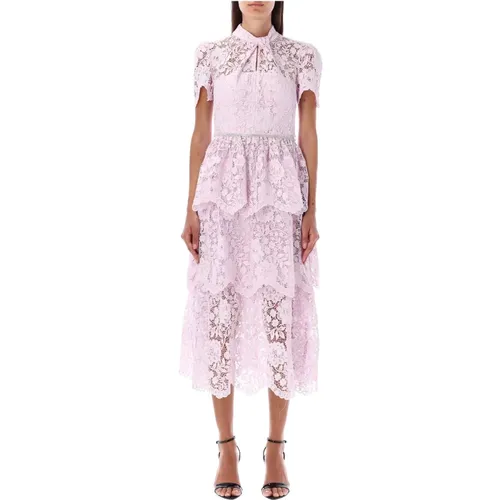 Cord Lace Tiered Midi Dress , female, Sizes: S, 2XS - Self Portrait - Modalova