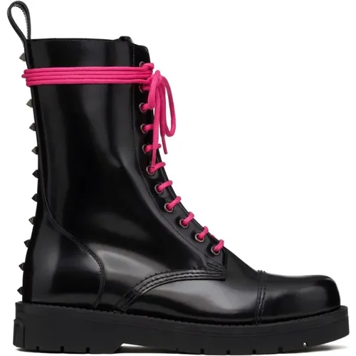 Leather Combat Boots with Stud Detailing , male, Sizes: 7 UK - Valentino Garavani - Modalova