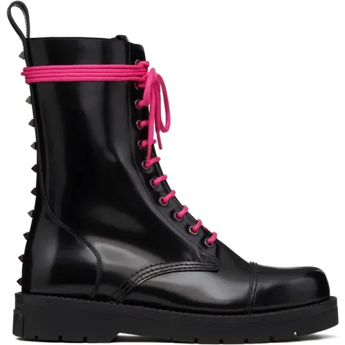 Leather Combat Boots with Stud Detailing , male, Sizes: 8 UK, 7 UK - Valentino Garavani - Modalova