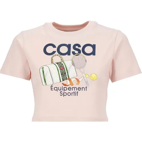 Cotton T-shirt with Logo Print , female, Sizes: S - Casablanca - Modalova