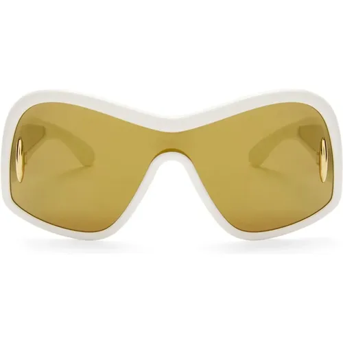 Weiße Maskensonnenbrille mit Goldlinse - Loewe - Modalova