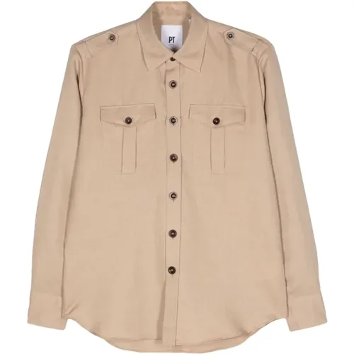 Cotton-Linen Long Sleeve Shirt , male, Sizes: 2XL, L, XL - PT Torino - Modalova