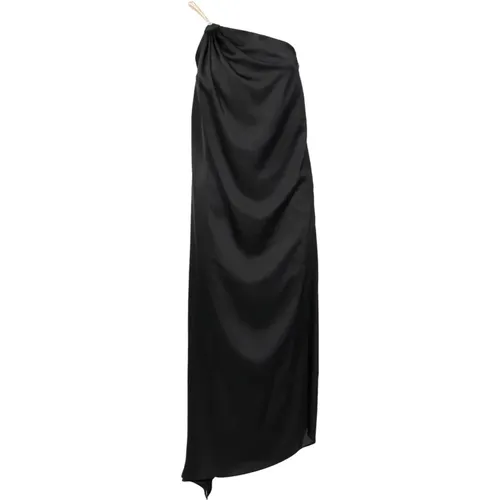 Schwarzes One-Shoulder Kleid mit Goldenem Riemen , Damen, Größe: XS - Simona Corsellini - Modalova