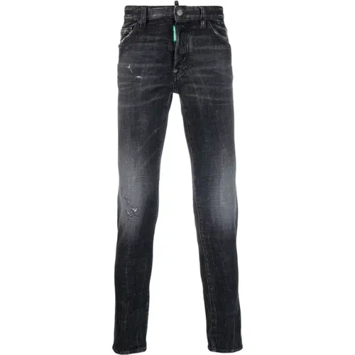 Zerrissene Slim-Fit Schwarze Jeans , Herren, Größe: XS - Dsquared2 - Modalova
