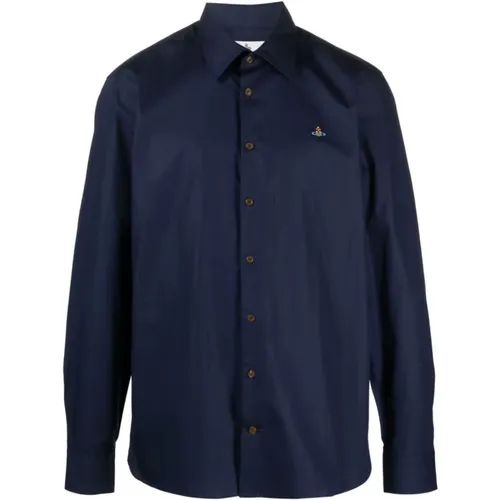 Blaues Orb Logo Besticktes Hemd , Herren, Größe: XL - Vivienne Westwood - Modalova