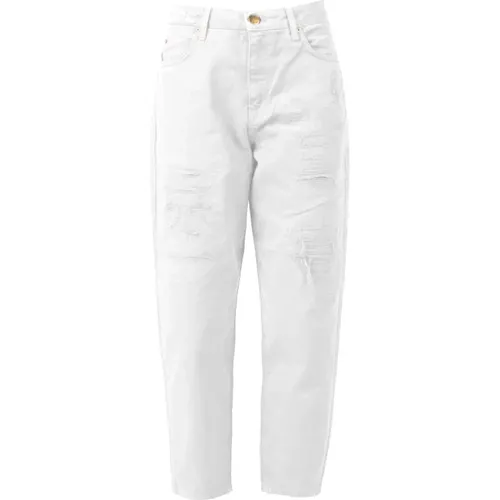 High-Waist Zerrissene Baumwolljeans , Damen, Größe: W28 - pinko - Modalova