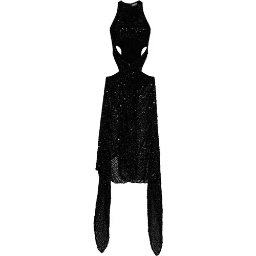 Schwarzes Asymmetrisches Kleid mit Pailletten Aw23 - The Attico - Modalova