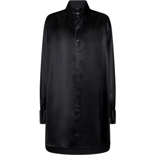 Schwarze Seidenbluse Elegante Perlmuttknöpfe - Maison Margiela - Modalova