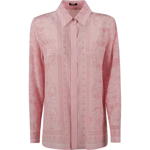 Formelle Hemden mit Barockdruck,Rosa Barocco Print Seidenhemd - Versace - Modalova