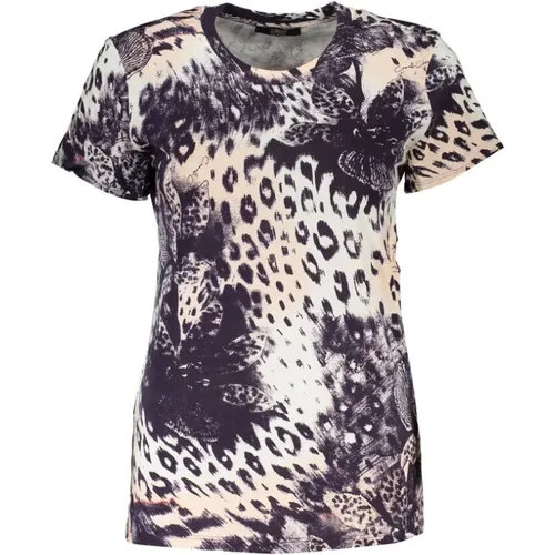 Gemustertes T-Shirt mit weitem Ausschnitt , Damen, Größe: XL - Cavalli Class - Modalova