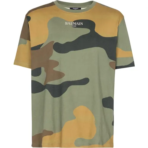 Vintage T-Shirt mit Camouflage-Print , Herren, Größe: S - Balmain - Modalova