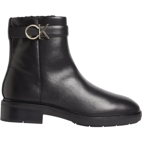 Leather Ankle Boots with Rubber Sole , female, Sizes: 4 UK, 6 UK, 5 UK, 3 UK - Calvin Klein - Modalova