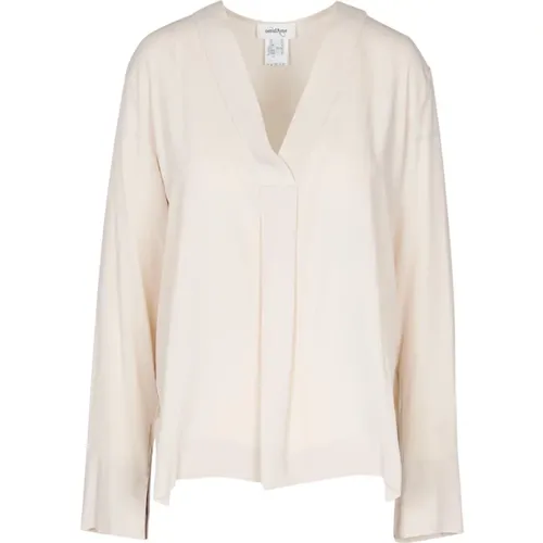 V-neck Crepe Blouse with Slouched Shoulders , female, Sizes: M, XS, 2XS - Ottod'Ame - Modalova