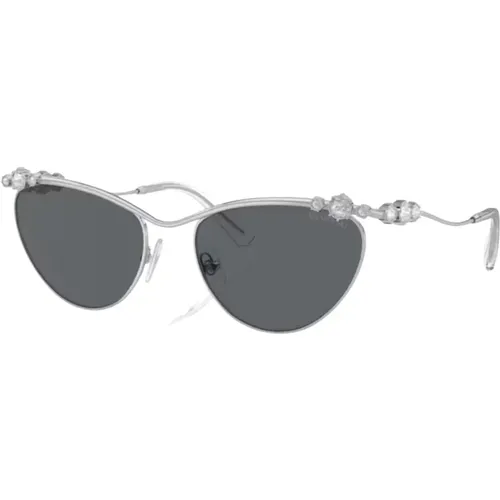Silver/Dark Grey Sunglasses , female, Sizes: 58 MM - Swarovski - Modalova