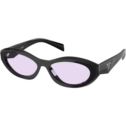 Stilvolle ovale Sonnenbrille Schwarz Glänzend , Damen, Größe: 55 MM - Prada - Modalova