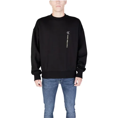 Schwarzer Bedruckter Sweatshirt Rundhals , Herren, Größe: XL - Calvin Klein Jeans - Modalova