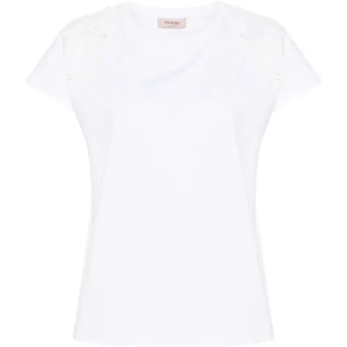 Weiße Blumen Patch T-shirt , Damen, Größe: 2XS - Twinset - Modalova