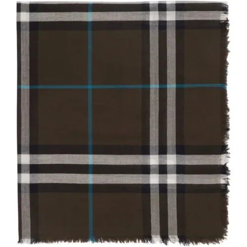 Check Pattern Wool Scarf with Fringes , male, Sizes: ONE SIZE - Burberry - Modalova