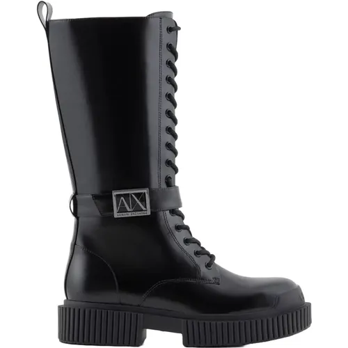 Schwarze Stiefel mit eckigem Absatz - Armani Exchange - Modalova