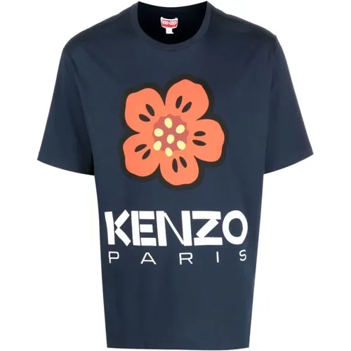Blau Blumenprint T-Shirt , Herren, Größe: L - Kenzo - Modalova