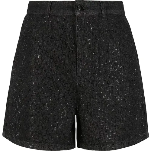 Denim-Shorts mit Strass-Logo-Detail , Damen, Größe: W28 - Emporio Armani - Modalova