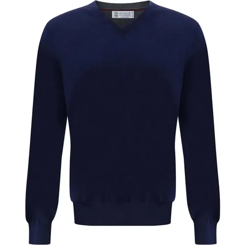 Sweater with V-Neck and Ribbed Trims , male, Sizes: XL, S, L, 2XL - BRUNELLO CUCINELLI - Modalova