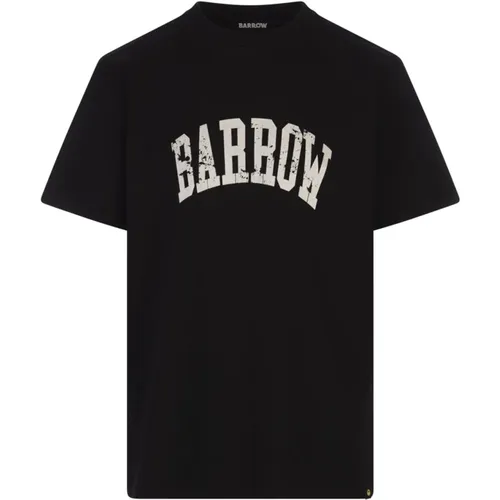 Schwarzes Crew Neck T-Shirt mit Logo , Herren, Größe: L - BARROW - Modalova