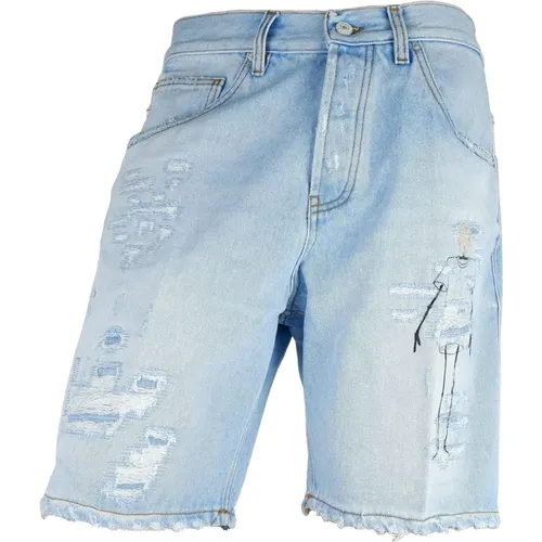 Hellblaue Denim Bermuda Shorts mit Rissen und Abnutzung , Herren, Größe: W34 - Don The Fuller - Modalova