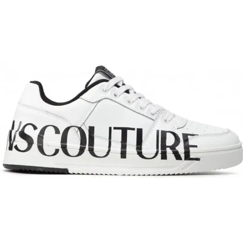 Leather Sneakers with Black Contrast Logo - Size 39 , male, Sizes: 5 UK - Versace Jeans Couture - Modalova