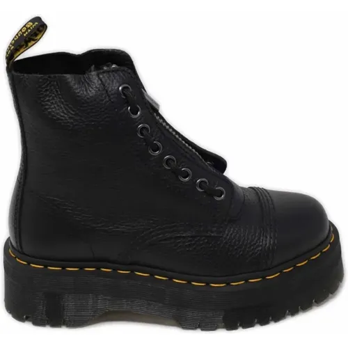 Schwarze Lederstiefel mit Reißverschluss und Gelben Nähten , Damen, Größe: 41 EU - Dr. Martens - Modalova