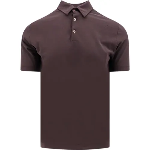 Braunes T-Shirt mit Knopfverschluss , Herren, Größe: 3XL - Zanone - Modalova