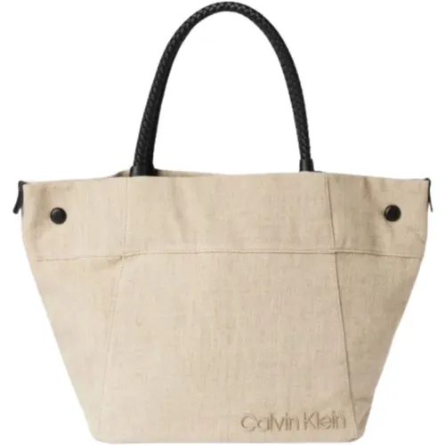 Sommergeschichte Leinen Shopper Tasche , Damen, Größe: ONE Size - Calvin Klein - Modalova