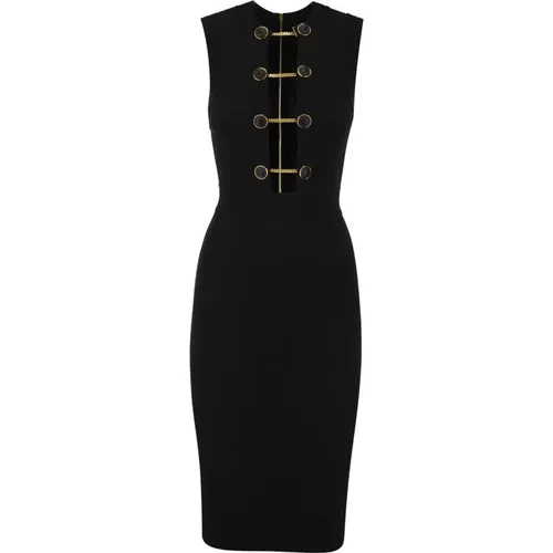 Viscose midi dress with twin buttons , female, Sizes: S, L, M - Elisabetta Franchi - Modalova